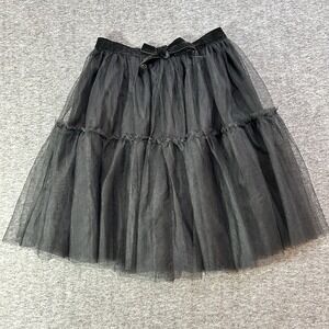 Emerald Sundae Skirt Girls  S 7/8 Black Tiered Tulle Lined Velvet Bow